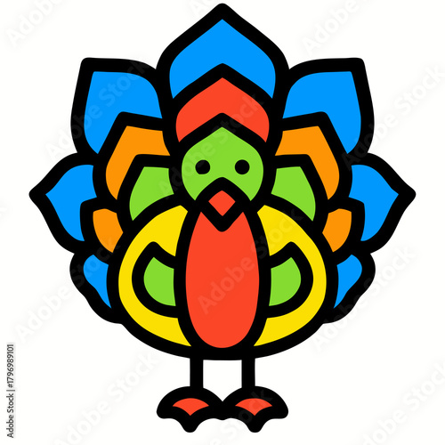 Turkey - Meleagris gallopavo - Vibrant Multicolor Feather Pattern with Bold Symmetrical Form in Cheerful Decorative Style