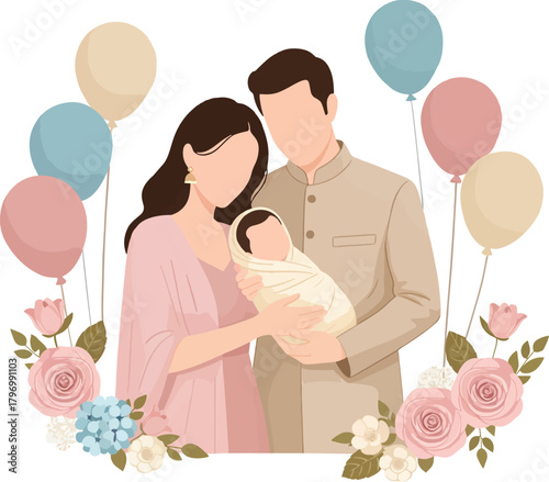 Parents Holding Newborn Baby Baby Shower Announcement Decorative