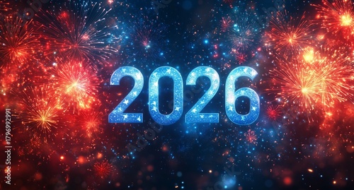 Celebration of New Year 2026 With Fireworks Lighting up the Night Sky