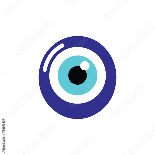 A stylized, graphic representation of a blue eye, with a central black pupil and light blue iris.