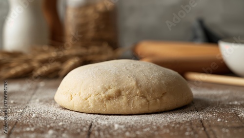 Raw puff pastry dough on a wooden surface, preparation for baking, fiber-dense choice