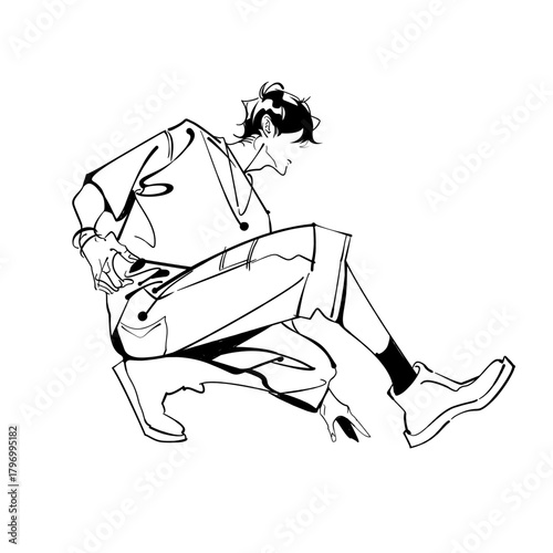 Dynamic Character Line Art vector illustration