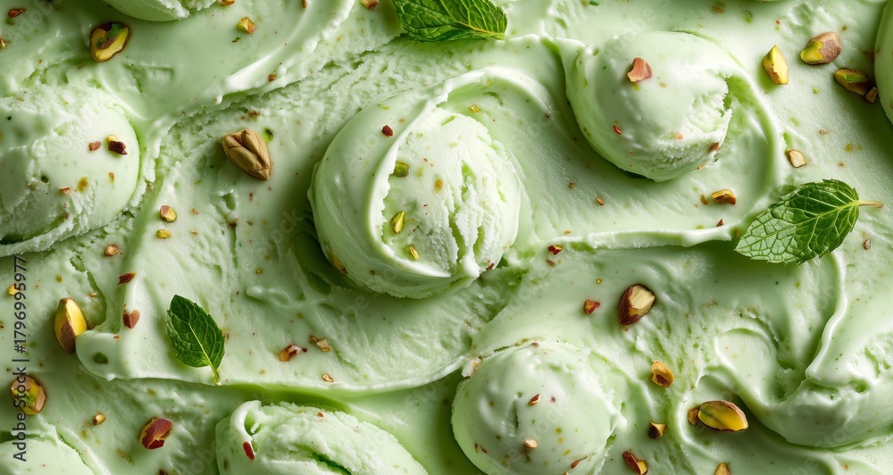 Fototapeta premium Mint Ice Cream With Pistachios Creates a Delicious Dessert Experience in a Summer Afternoon Setting