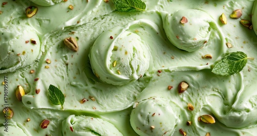 Mint Ice Cream With Pistachios Creates a Delicious Dessert Experience in a Su...