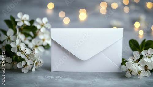 Soft Pink Flowers and an Empty Envelope on a Textured Background With Twinkli...