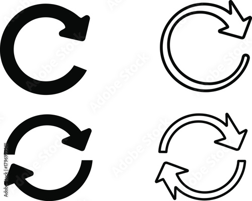Collection of circular arrow icons representing refresh reload repeat rotate and cycle concepts