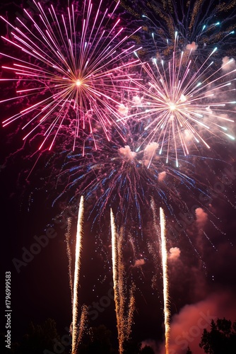 Colorful Fireworks Illuminate the Night Sky During a Celebration Event at the...
