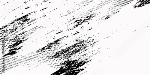 Tire tread marks, wheel textures, tire marks - car racing, motocross, drift, rally, off-road and others. Vector black isolated texture in grunge style