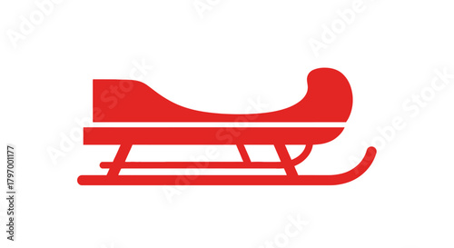 A simple red silhouette illustration of a classic winter sleigh on a white background.