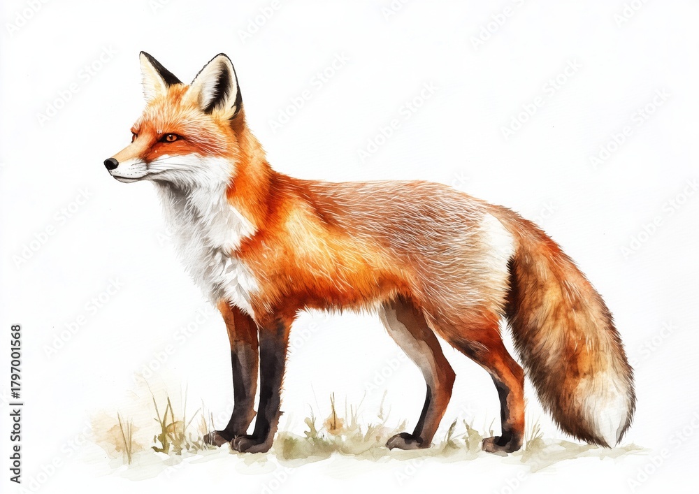 Obraz premium Beautiful Fox Stands Gracefully in a Natural Setting With Soft Grass and Vibrant Fur Details