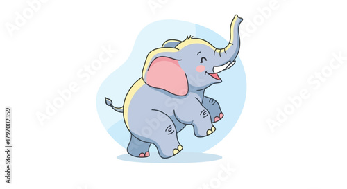 Playful Cartoon Elephant Joyful Illustration of a Cheerful Baby Elephant with Raised Trunk, Ready for Fun