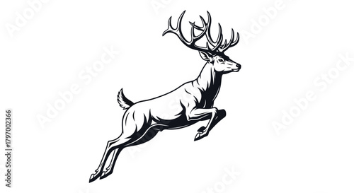 Majestic Stag Leaping with Antlers Spread in Dramatic Silhouette