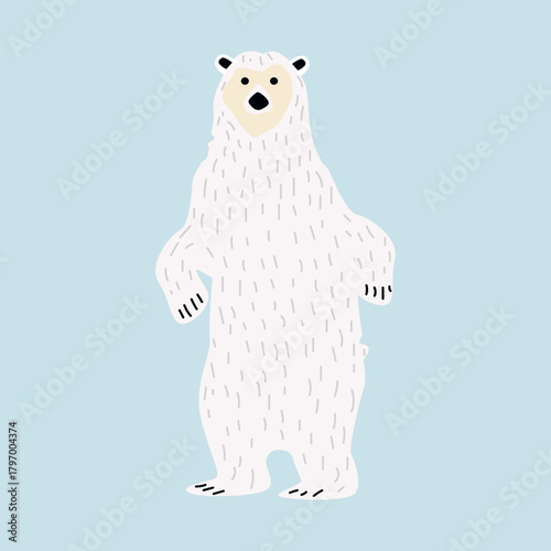 Cartoon polar bear on a blue background. Vector illustration.