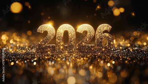 Celebrate the New Year 2026 With Sparkling Golden Decorations and Festive Lights