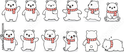 vector illustration of polar bear funny cute cartoon mascot character cartoon with 12 poses 