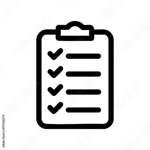 Clipboard with checklist line icon. Symbol for completed tasks, to-do list, and survey. Minimalist vector graphic design element