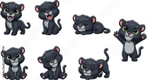vector illustration of panther funny cute cartoon mascot character cartoon with 7 poses 03