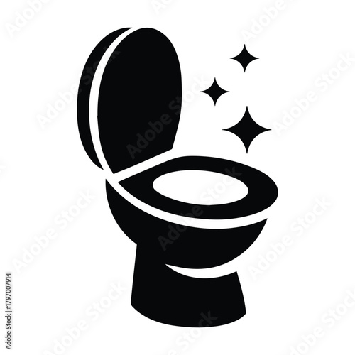 Clean Toilet Icon – Sparkling Hygiene Symbol in Black and White