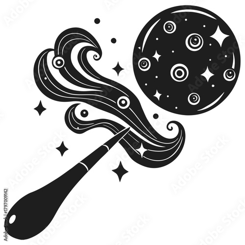 Mystical magic wand and sparkling moon creating a fantasy spell