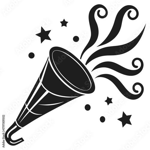 Celebration party popper exploding with confetti and stars icon