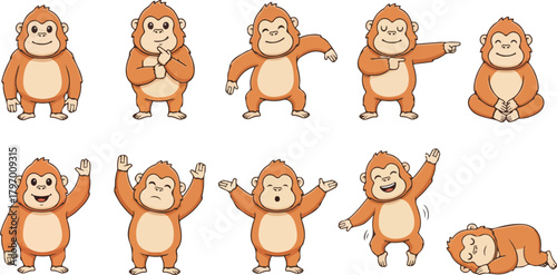 vector illustration of orangutans funny cute cartoon mascot character cartoon with 10 poses 