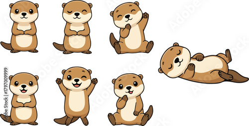 vector illustration of otter funny cute cartoon mascot character cartoon with 7 poses 