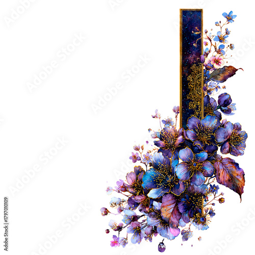 Watercolor Floral Corner with Gold Accents and Celestial Details
