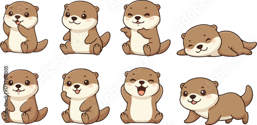 vector illustration of otter funny cute cartoon mascot character cartoon with 8 poses 