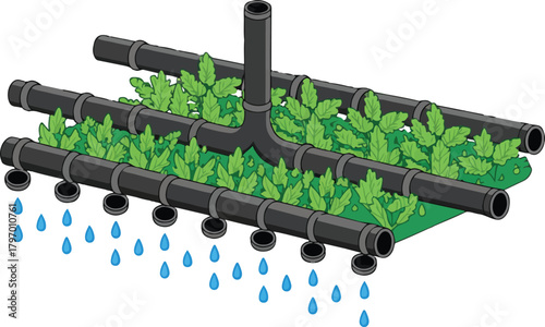 Modern farm irrigation system for plants vector illustration