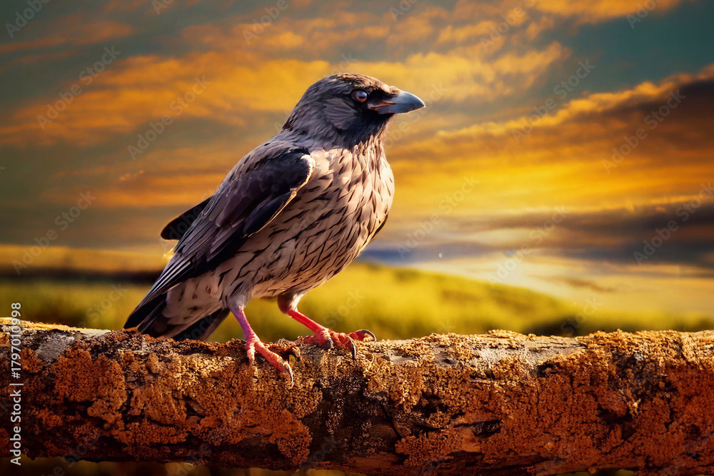 Naklejka premium Primo piano di uccello colorato in natura. Fauna libera e selvatica. La bellezza del mondo animale.