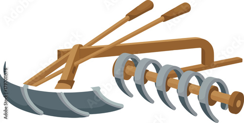 Traditional farming plow agricultural tool vector design