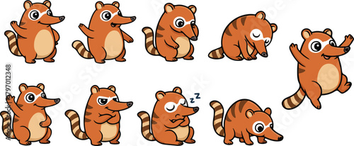 vector illustration of numbat funny cute cartoon mascot character cartoon with 9 poses 