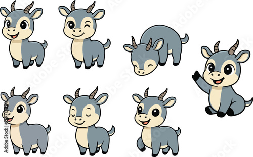 vector illustration of nilgai funny cute cartoon mascot character cartoon with 7 poses 02