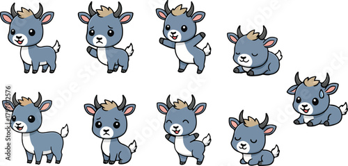 vector illustration of nilgai funny cute cartoon mascot character cartoon with 9 poses 01