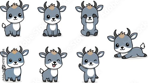 vector illustration of nilgai funny cute cartoon mascot character cartoon with 7 poses 01