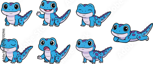vector illustration of newt funny cute cartoon mascot character cartoon with 7 poses