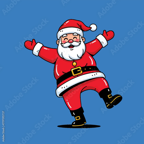 Happy Santa Claus dancing joyfully spreading Christmas cheer and goodwill