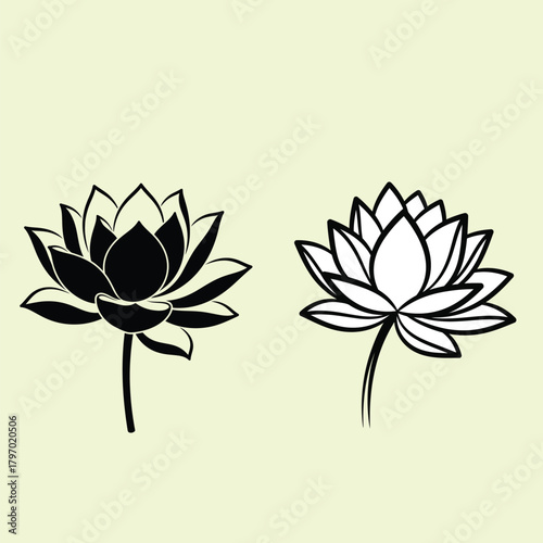 Black and white lotus flower graphic illustrations