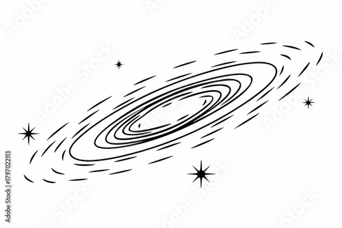 Minimilist illustration of a galaxy with concentric circles and several stars on a white background design element vector