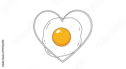 Vector illustration of fried egg in the shape of a heart