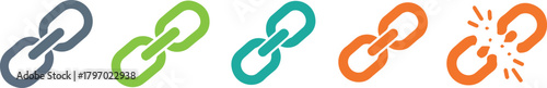 A colorful set of chain link icons representing connection, strength, and the concept of a broken link or system failure