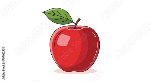 Vector illustration of red apple with a green leaf