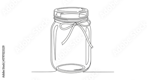 Vector illustration of empty glass mason jar with ribbon bow