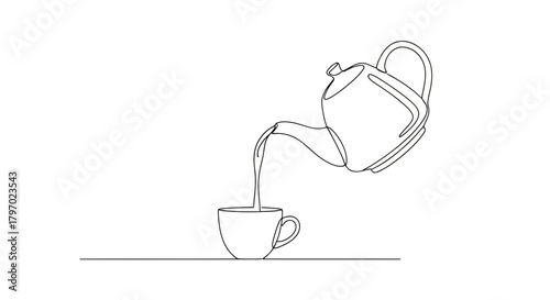 Vector illustration of pouring tea from teapot into cup