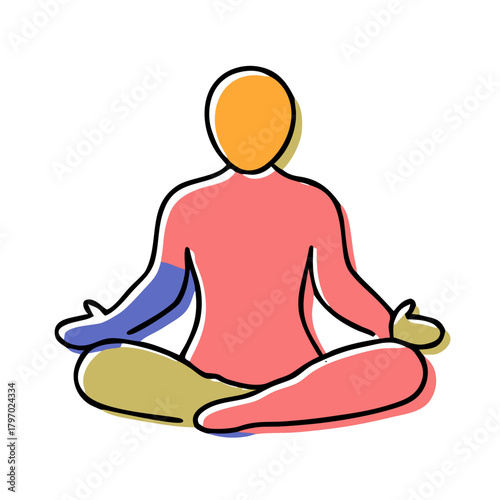 Stylized red silhouette of a person sitting in the lotus position (Padmasana), symbolizing meditation, yoga, and mindfulness. Ideal for health or spiritual blogs/sites.