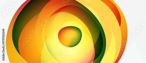Abstract circular design. Warm colors blend, creating dynamic visual effect. Modern, minimalist style suitable for backgrounds.