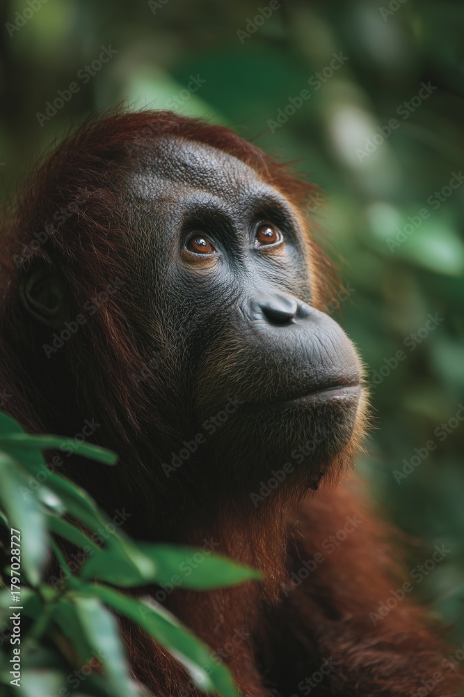 Fototapeta premium Orang-outan à l'air sage avec des yeux profonds et expressifs