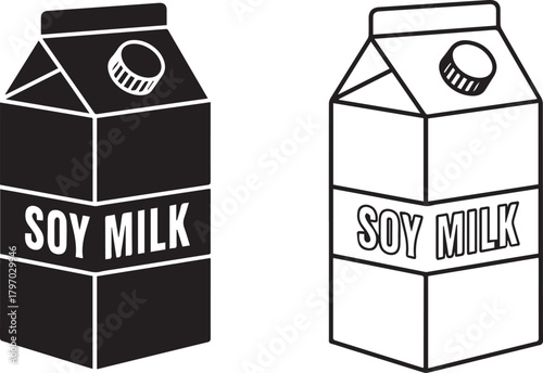 Black and white Soy Milk carton icon vector for vegan food packaging design