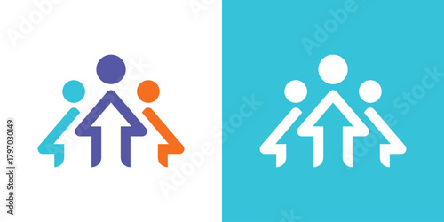 People Arrow Up Logo. A dual-meaning design combining a human figure and upward arrow, symbolizing growth, progress, and positive achievement.