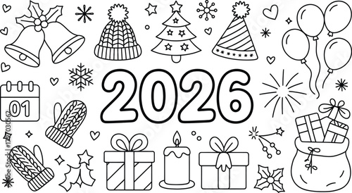 Modern New Year's Eve 2026 celebration with festive graphics and bold typography